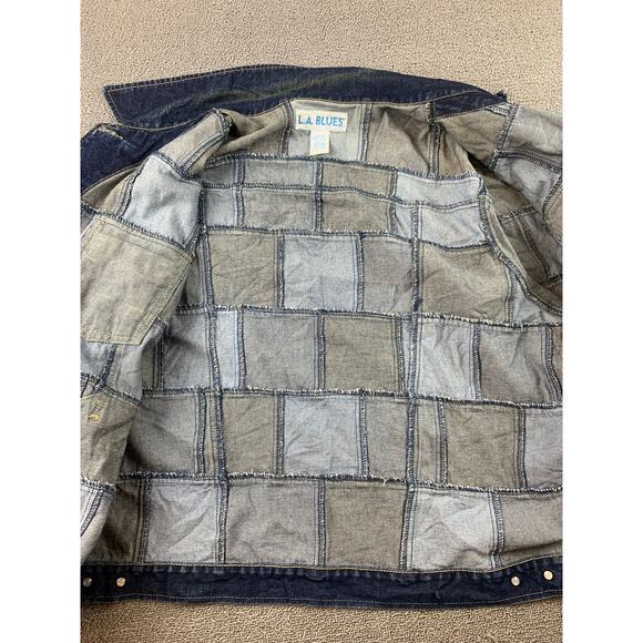 Vintage LA BLUES Women's 22/24 Dark Navy Blue Patchwork Denim Jacket - Picture 3 of 11